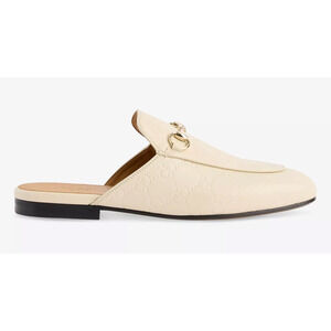 Gucci Princetown New Ivory GG Monogram Logo Slide Loafer Mule Slipper Flat 36.5